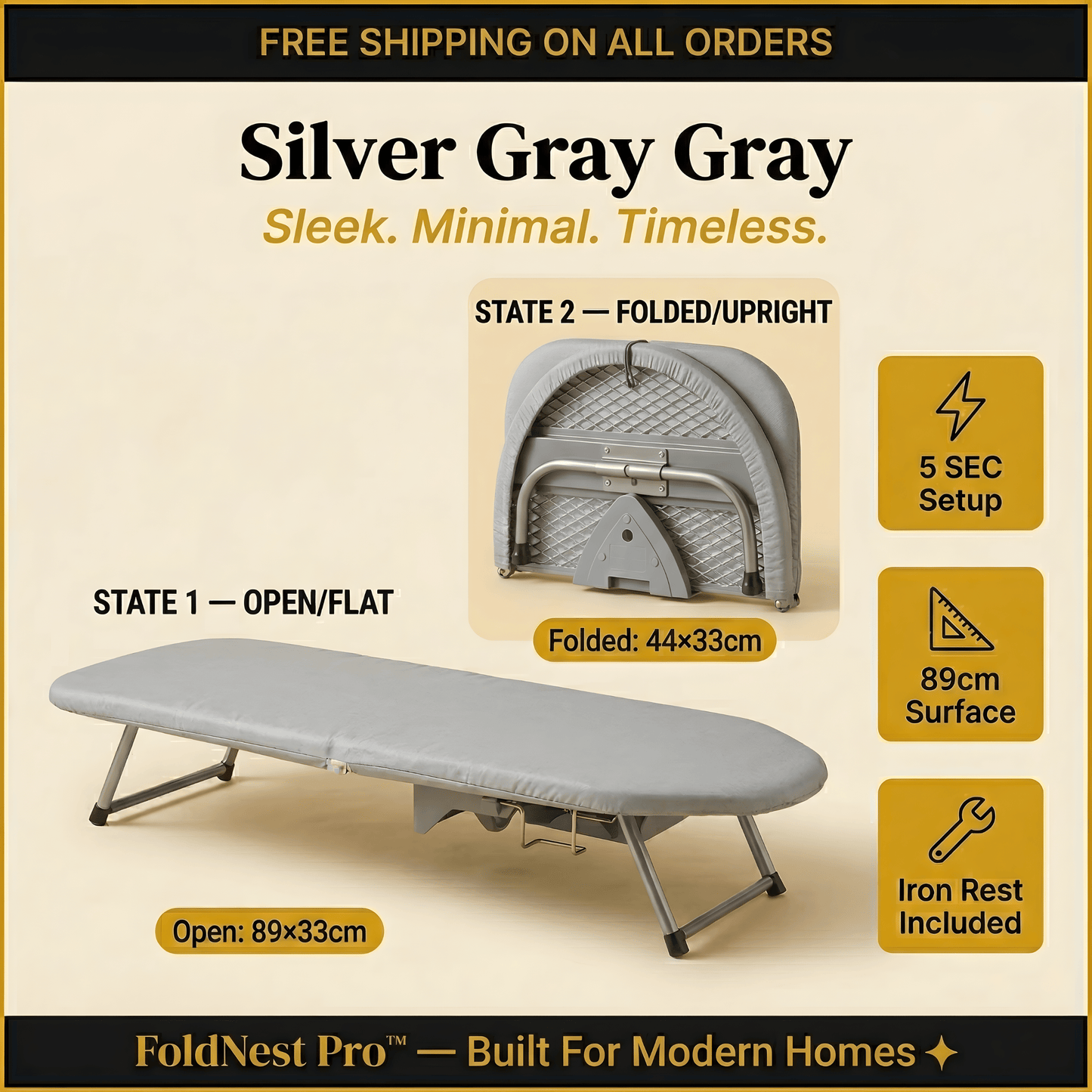 FoldNest Pro™ – 2-in-1 Folding Ironing Board & Storage Rack