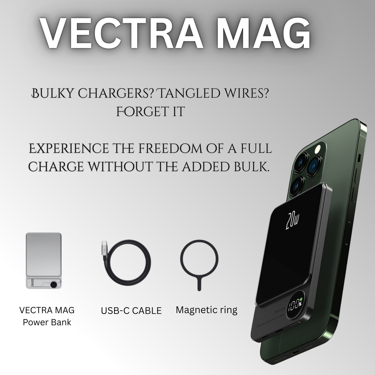 VECTRA MAG MagSafe Power Bank - 5000/10000mAh Wireless Magnetic Charger for iPhone