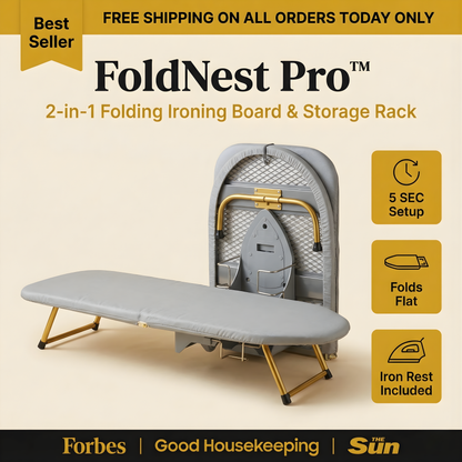 FoldNest Pro™ – 2-in-1 Folding Ironing Board & Storage Rack