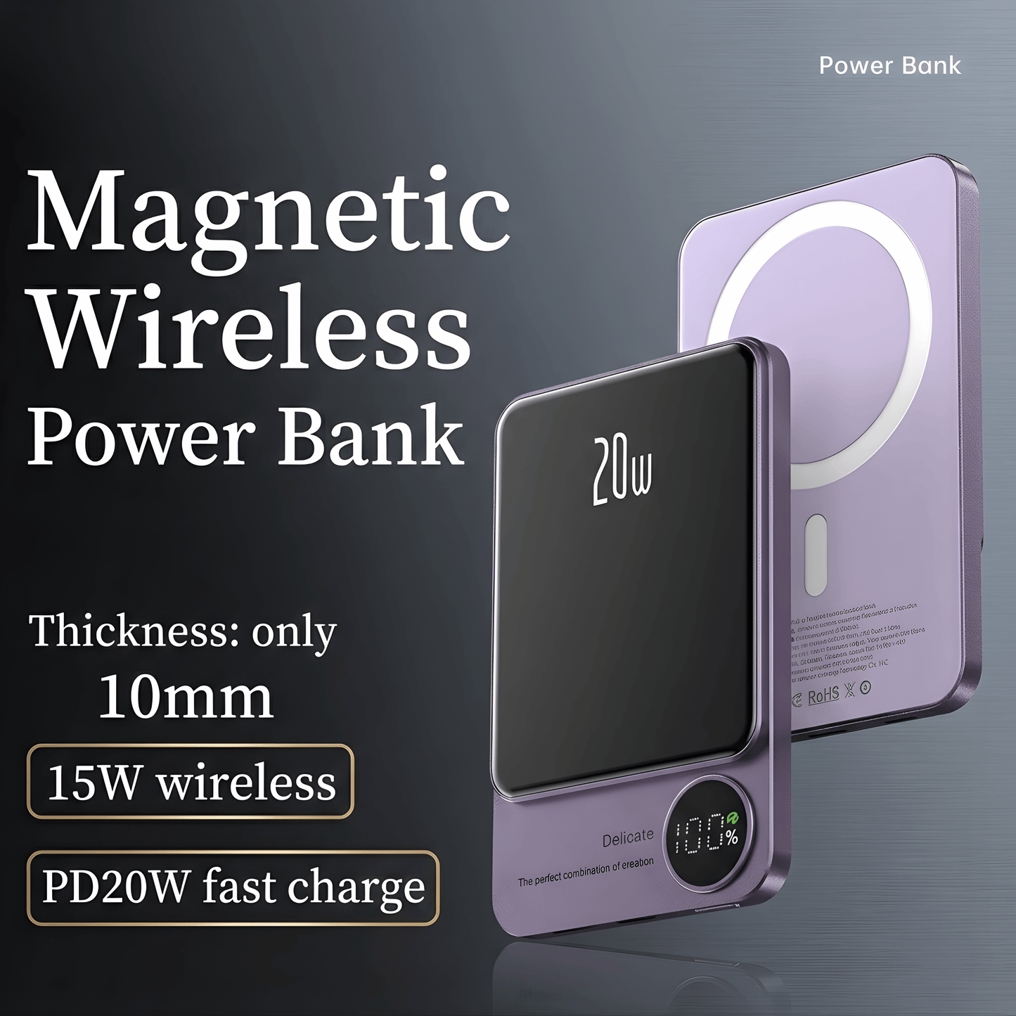 VECTRA MAG MagSafe Power Bank - 5000/10000mAh Wireless Magnetic Charger for iPhone