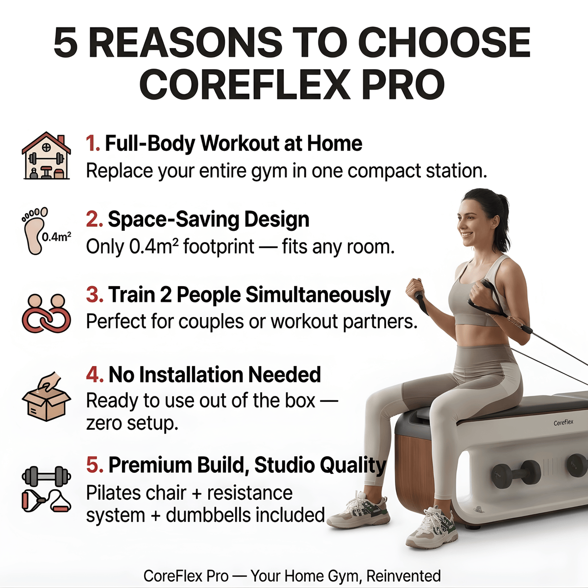 CoreFlex Pro — Multifunctional Pilates Chair & Home Gym Station