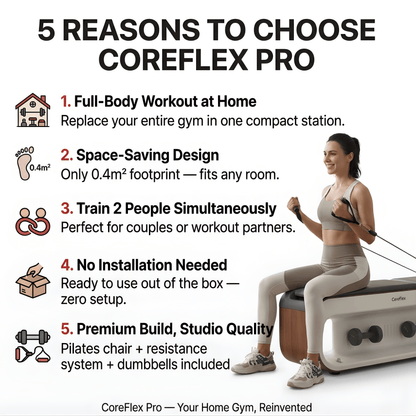 CoreFlex Pro — Multifunctional Pilates Chair & Home Gym Station