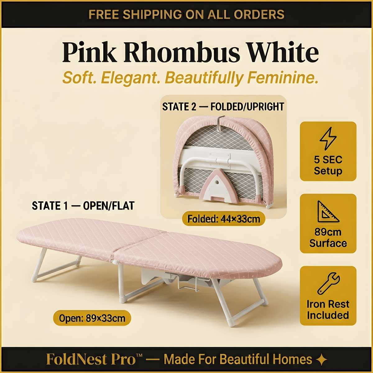 FoldNest Pro™ – 2-in-1 Folding Ironing Board & Storage Rack
