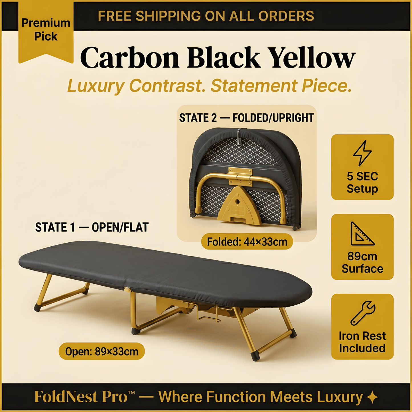FoldNest Pro™ – 2-in-1 Folding Ironing Board & Storage Rack