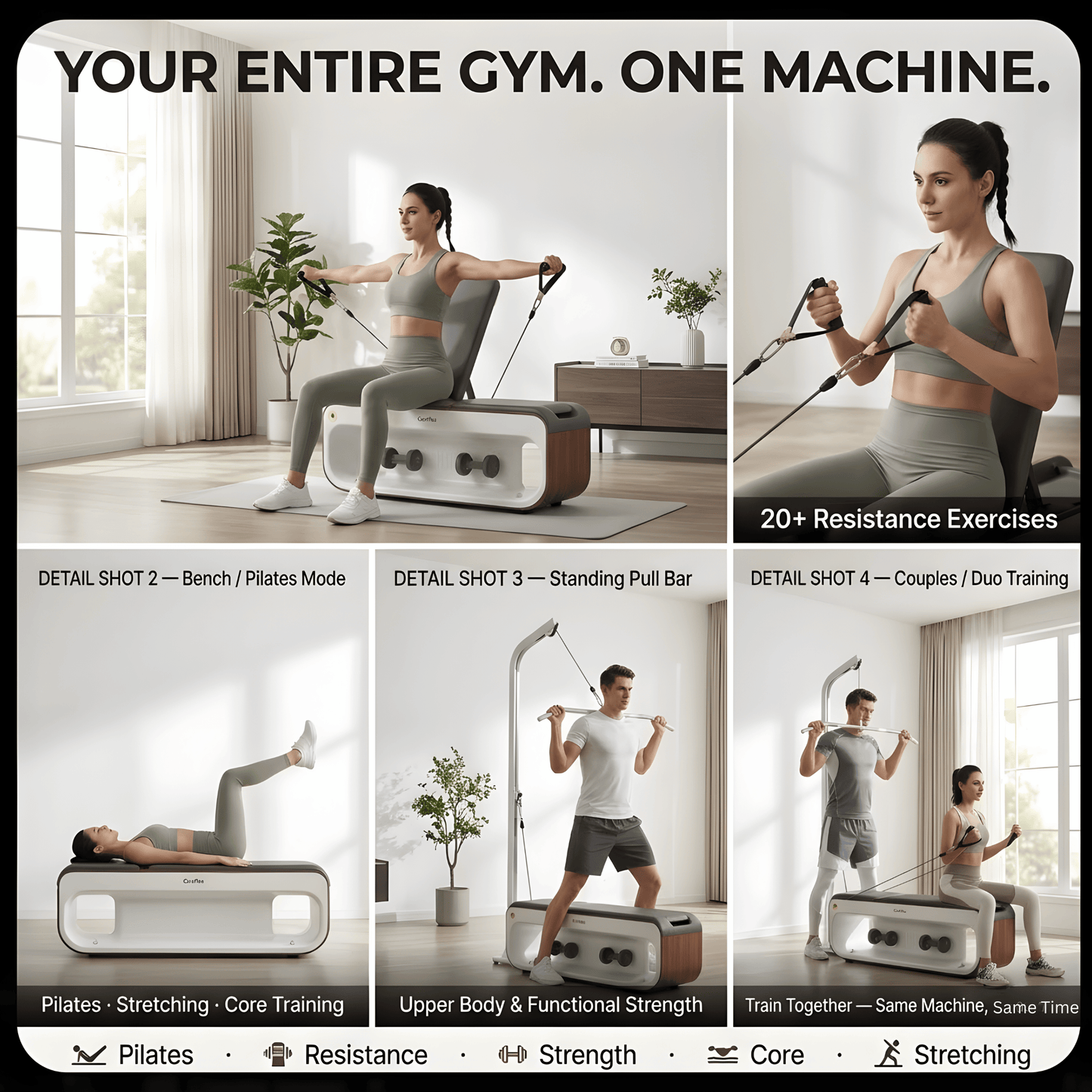 CoreFlex Pro — Multifunctional Pilates Chair & Home Gym Station