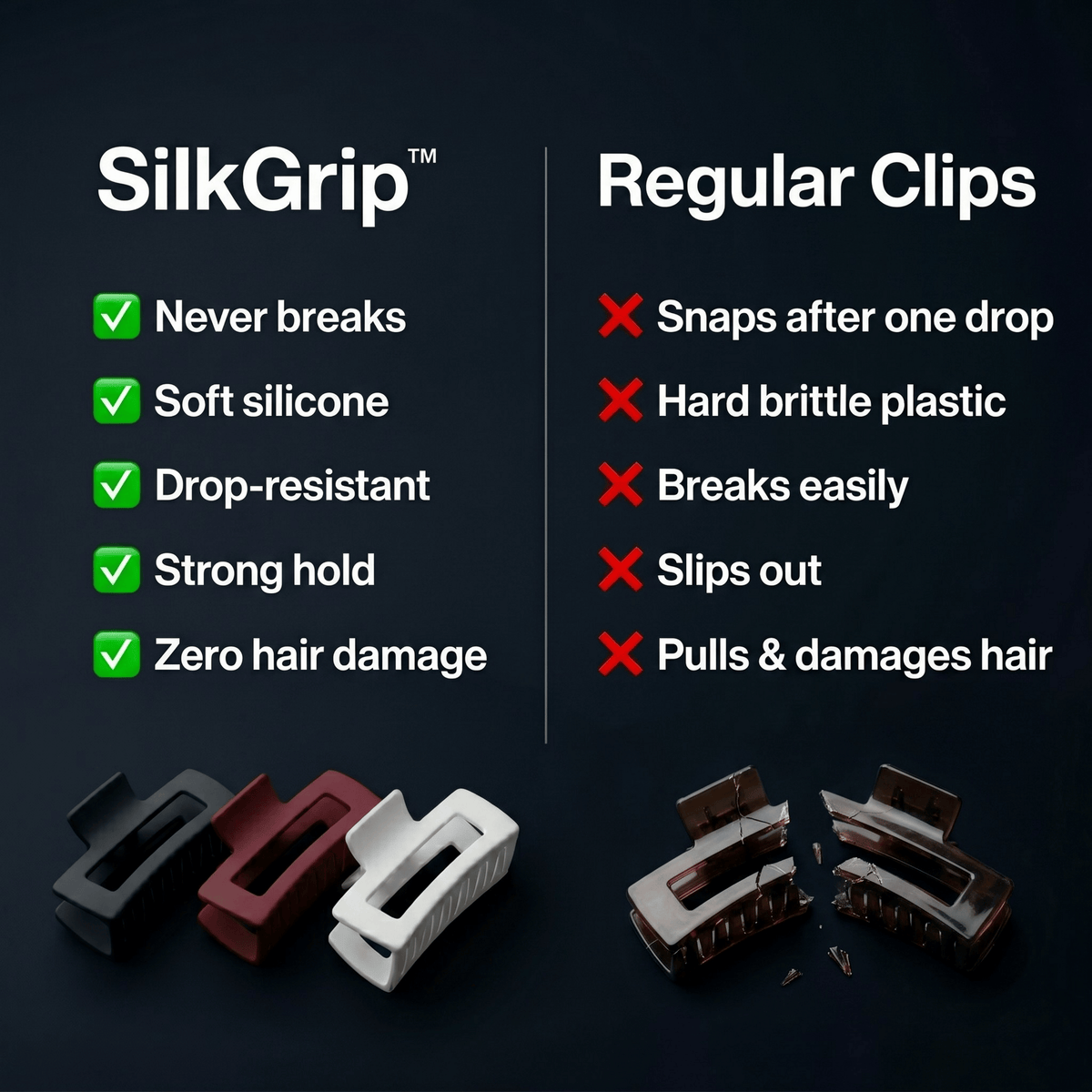 SilkGrip™ Silicone Hair Claw Clip – Drop-Proof & Cute Shark Design for Women & Girls