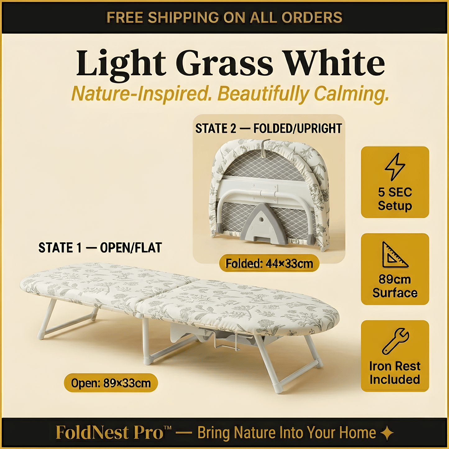 FoldNest Pro™ – 2-in-1 Folding Ironing Board & Storage Rack