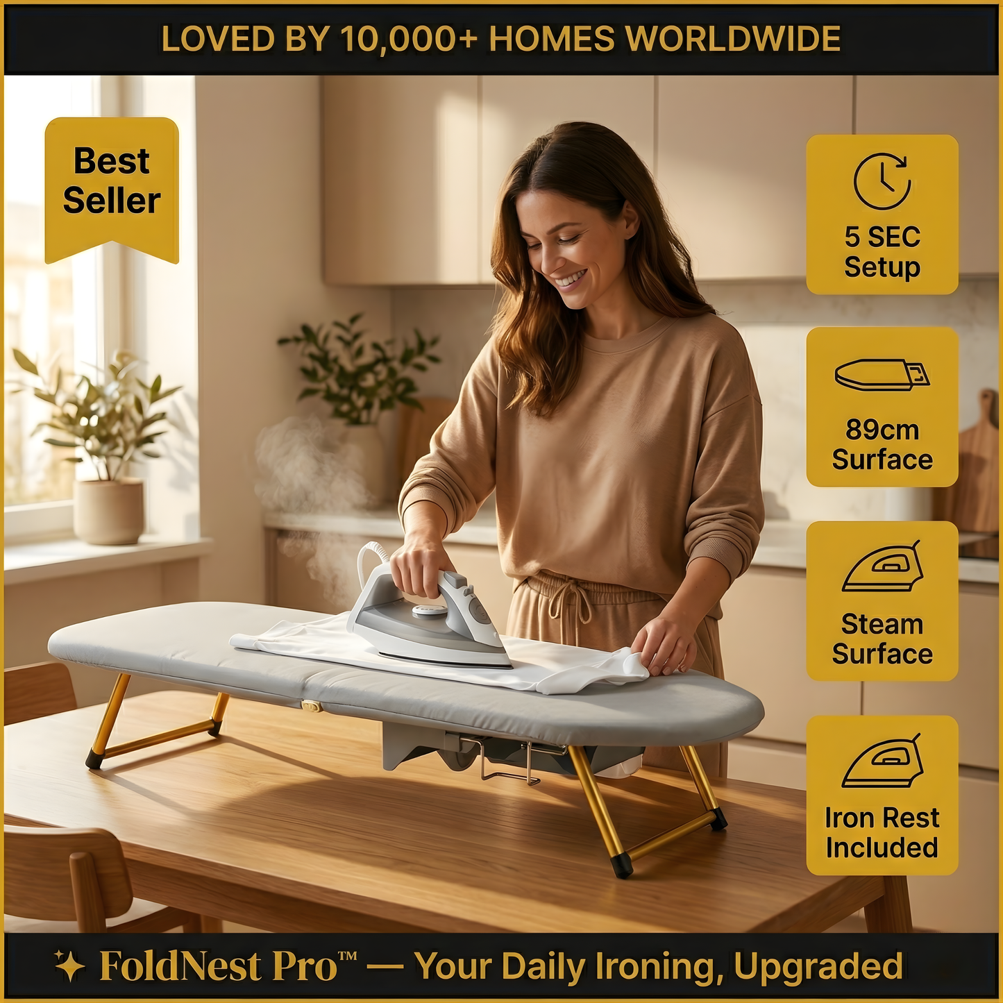 FoldNest Pro™ – 2-in-1 Folding Ironing Board & Storage Rack